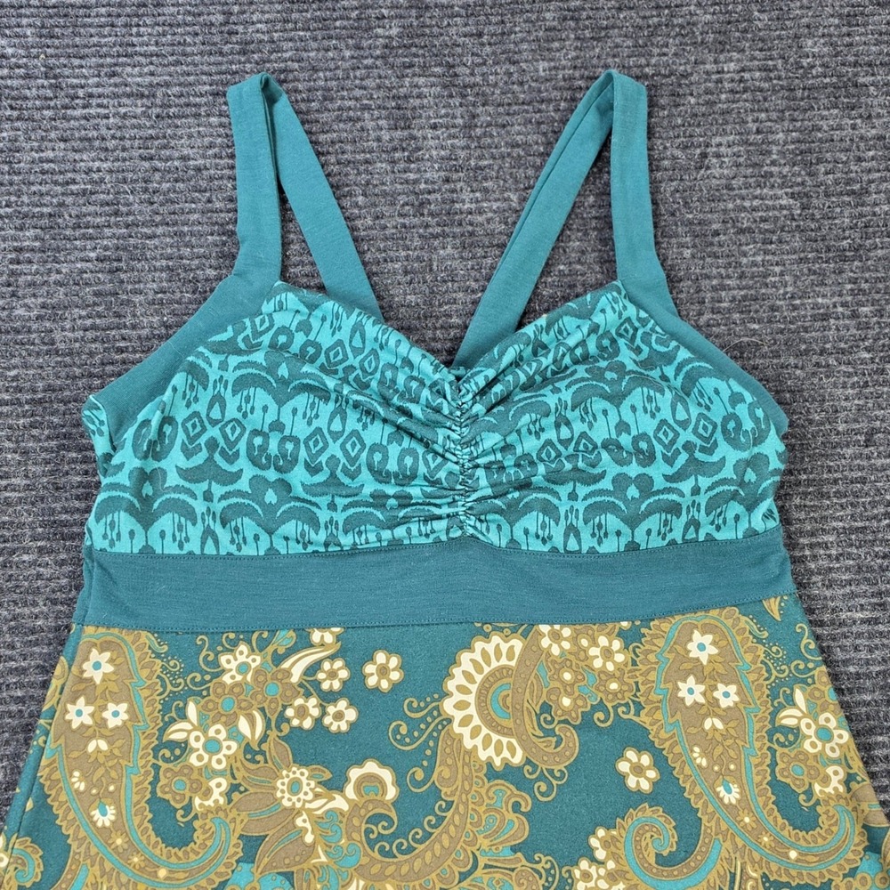 prAna Paisley Empire Waist Dress Womens Small Teal Green Excellent Built-in Bra